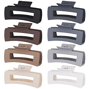 CHANDAT 4.1 Inch Large Hair Clips 8 Pcs Square Claw Clips for Thick Hair Big Hair Claw Clips Acrylic Banana Jaw Clips Hair Accessories for Women and Girls -Grey Brown $5.49