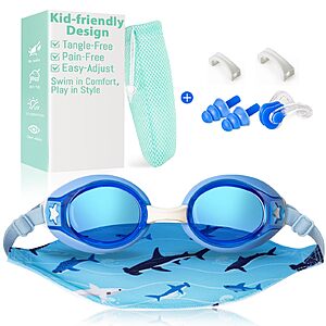 Pixel Panda Kids Swim Goggles with Fabric Strap for 3-12, No Hair Pulling, Blue $5.84