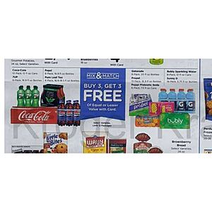 KROGER B&M 7/29-8/4  Buy 3 Get 3 Free of select Coke or Pepsi Products, Pure Leaf Tea, Bubly, SunnyD Sports Drinks and more (limit 2 offers per card)