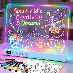 Lumiboard Led Drawing Board with 13 Light Effects, 16" Rechargeable Glow Doodle LED Note Board $14.99