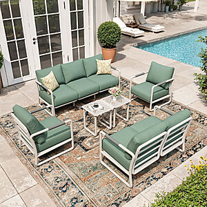 6-Piece Latitude Run Outdoor Patio Conversation Set w/ Steel Frame and 6" Removeable Cover Cushions (White/Green) $429.99 + Free Shipping