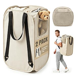 2-Count 76L HOUSE AGAIN Heavy-Duty Laundry Backpack Bags (Beige or Grey) $13.99 ($7 each) + Free Shipping w/ Prime or on $35+