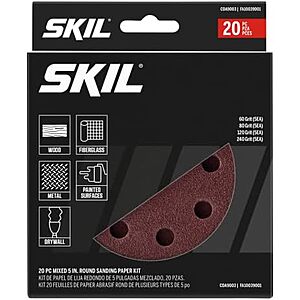 $4.90* | 20-Pc Skil Sanders Mixed 5" Round Sanding Paper Kit (60/80/120/240 Grits) at Amazon