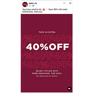 Kohls 7/29 40% off for everyone