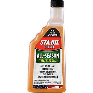 STA-BIL 32 fl. oz. Diesel All-Season Anti-Gel & Cetane Boost Fuel Treatment $12.10 + Free Shipping w/ Prime or on $35+