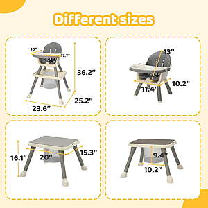 $63-$64 Free Ship Walmart by Zimtown Baby High Chair, 6 in 1 Convertible High Chairs for Babies and Toddlers, Portable Feeding Chair with 5-Point Safety Harness,