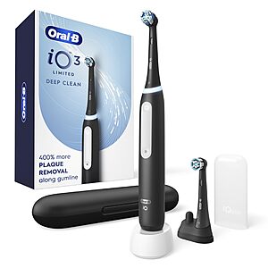 Oral-B iO Series 3 Limited Deep Clean Rechargeable Electric Toothbrush for Adults,, 2 Replacement Brush Heads, Travel Case $84.99