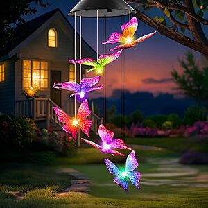 Winzwon Solar Wind Chimes, Christmas Gardening Butterfly Gifts for Women $9