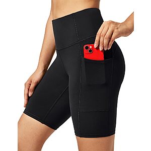 Ewedoos Biker Shorts Women Tummy Control Workout Shorts with 3 Pockets High Waisted Compression Gym Running Yoga Shorts Women Black $9.98