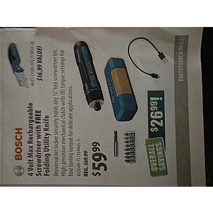 BOSCH GSD4V-35 4V Max USB-C Rechargeable Screwdriver - Compact Design, Dual Activation, Universal Bit Locker, 8 Torque Settings, LED Worklight + Bosch knife ($16.99 value) $59.99