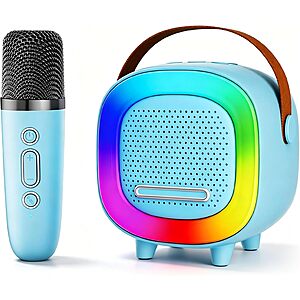 NTEEWAHY Mini Karaoke Machine Speaker for Kids Adults, Portable Bluetooth with 1 Wireless Microphones - $7.49 @ Amazon