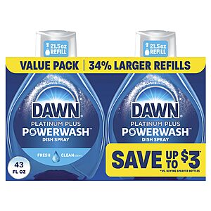 $7.44 AC & S&S - Dawn Powerwash Fresh Dish Spray, Liquid Dish Soap, Dish Soap Refill, Dish Detergent Liquid, 2 Refills, 2x21.5 Fl Oz
