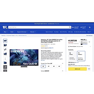 Samsung - 65” Class QN990F Series Neo QLED 8K Mini LED SamsungVision AI Smart Tizen TV (2025) $1998