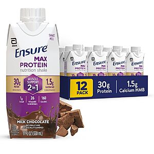 $15.63 w/ S&S - Ensure Max Protein 2-in-1 Chocolate Shake, 30g High Protein, HMB, 12 Pack