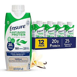 Select Accounts - $19.27 AC + S&S - Ensure Plant-Based Vegan Protein Nutrition Shake I Gluten-Free I Dairy-Free I Soy-Free Bottled Liquid Shake I 12 Pack (Chocolate or Vanillaj