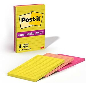 $5.07 | Post-it Super Sticky Notes, 4 x 6 in, Summer Joy, 3 Lined Pads at Amazon