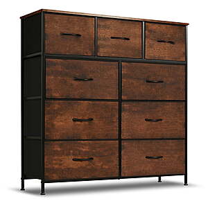Nextay 9 Drawer Dresser, Wide Chest Of Drawers Nightstand Storage Tower Storage Dresser Fabric Dresser With Wood Top for Living Room, Bedroom, Hallway, Rust $31