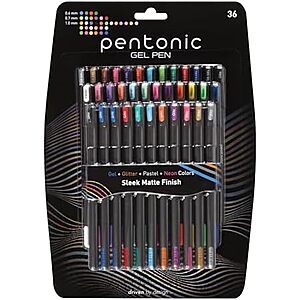 [AC] $6.45* | 36-Ct Pentonic Medium & Fine Point Gel Pens (Assorted Colors, Neon, Pastel & Glitter) at Amazon