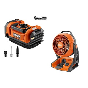 RIDGID 18V Dual Function Cordless Inflator with Accessories and 18V Cordless Hybrid Jobsite Fan (Tools Only) $109