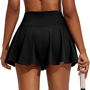 PINSPARK Women's 14" Pleated Tennis Skort w/ Built-In Shorts & Pockets (Black, Medium) $13.29 + Free Shipping w/ Prime or on $35+