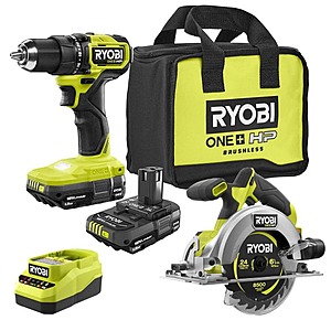 Ryobi ONE+ HP 18V Brushless Cordless Compact 1/2 in. Drill/Driver Kit w/ (2) Batteries, Charger, & Brushless Compact Circ Saw $159