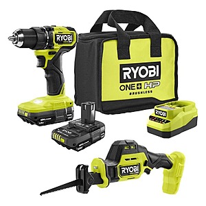 Ryobi ONE+ HP 18V Brushless Cordless Compact 1/2 in. Drill/Driver Kit w/ (2) Batteries, Charger, & Brushless Compact Recip Saw $159