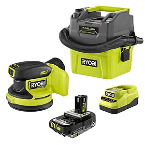 Ryobi ONE+ HP 18V Brushless Cordless 5 in. Random Orbit Sander Kit w/ Battery, Charger, & ONE+ 18V Cordless 1 Gal. Wet/Dry Vac $159