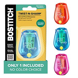 [S&S]1 Pack Bostitch Office Pencil Sharpener, Manual, One Assorted Color $2.37 + Free S&H w/ Prime or $35+