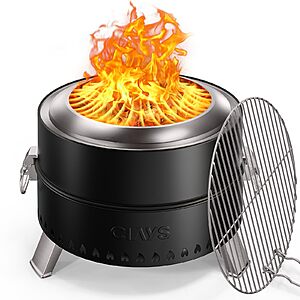 Ciays 19 Inch Smokeless Firepit w/ Steel Grill Rack, Fire Poker, and Bag(Black) $79.99 + Free S&H at Amazon