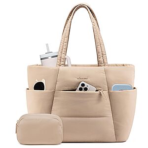 15.6" LOVEVOOK Lightweight Puffer Laptop Work Bag + Cosmetic Pouch w/ 2 Side Cup Holders (Khaki-1) $11.99 + Free Shipping w/ Prime or on $35+