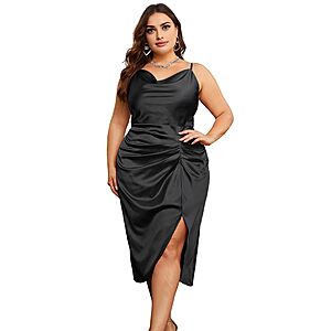 KIMCURVY Plus Size Satin Formal Dress for Weddings as a Guest Flattering Sexy Dresses for Curvy Women Black 16W $12.34
