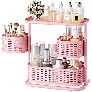 KINGRACK Metal Bathroom Counter Organizer,Rotating Countertop Storage Shelf | 3 Tier, Makeup Tray for Vanity, Perfume & Skincare $23.99