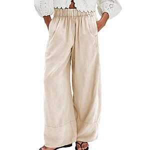 SeeLuNa Pants for Women Baggy Boho Casual Palazzo Pants Wide Leg Long Lounge Trousers with Pockets(Apricot, XS) $26.24
