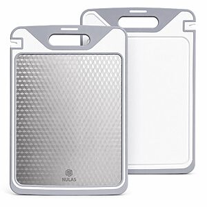 Double Sided Stainless Steel Cutting Board for Kitchen Prep, 304 Steel & PP Sides Non Slip TPE Edge, Juice Groove, 15.2 x 10.2 in, Gray White $12.49