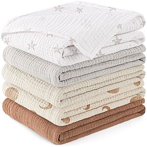 Susurration Muslin Burp Cloths for Infant Boy Girl 5 Pack, 100% Cotton Burping Cloths for Babies Burp Rags 23.6 * 23.6 inch, Baby Essentials Gifts-White $9.9