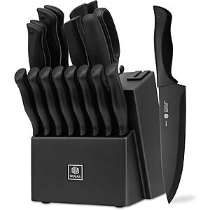 NULAS 15-Piece Kitchen Knife Set with Block and Built-In Sharpener $29.99