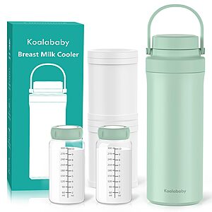 Koalababy 22oz Portable Breast Milk Cooler, 24-Hour Chiller, 2 Baby Bottles $29.99
