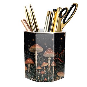 WAVEYU Ceramic Mushroom Pen Holder for Desk Cute Stand Gold Pencil Cup Pot Desk Organizer Makeup Brush Holder for Girls, Women, Unique Stationery for Office, Home, Colorful $6.99