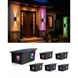6-Pack T-SUN Solar Color Changing Wall Sconce Lights (RGBW)  $19.99 + Free Shipping w/ Prime or on $35+