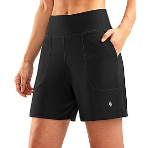 SANTINY Women's 6'' Athletic Long Shorts with 4 Pockets High Waisted Bermuda Shorts for Women Walking Running Casual (Black_XS) $14.99