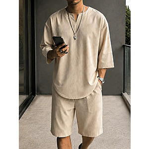 COOFANDY 2-Piece Men's Pinstripe Shirt & Short Set $35 + Free shipping on orders $99+