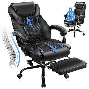 amseatec Big and Tall Office Chair with Footrest, Lumbar Support, Black $124.99