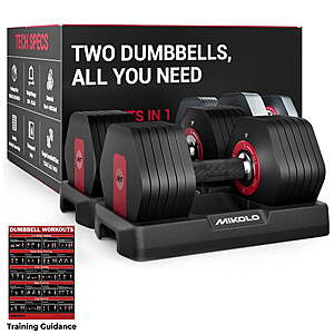 53LB (2x 26.5LB) Mikolo 1-Second Adjustable Dumbbells Set w/ Anti-Slip Texture Handle $103.99 + Free Shipping