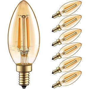 6 Pack TORCHSTAR Amber Vintage Glass E12 LED Candelabra Bulbs $12.95 and More + Free Shipping w/Prime or $35+