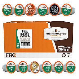 Fresh Roasted Coffee, Organic Single Origin Variety Pack K-Cup Pods for Keurig Brewers, Medium Roast, USDA Organic, Kosher, 96 Count~$20.91 After Coupon & S&S @ Amazon