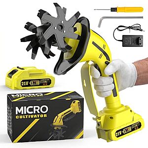 GARDTECH Cordless Tiller Cultivator w/ 2.0Ah Battery & 4" Tilling Width (Yellow) $24.49 + Free Shipping w/ Prime or on $35+