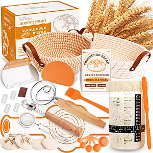 Vedalio Complete Sourdough Starter Kit w/ 2 Baskets, Jar and Accessories $13.99 + Free Shipping w/ Prime or on $35+