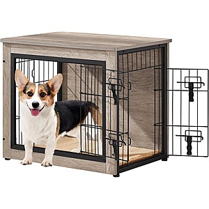27.5" Yaheetech Wooden Dog Crate Side Table w/ Double Entry & Padded Cushion for Small Dogs (Greige) $64.68 + Free Shipping