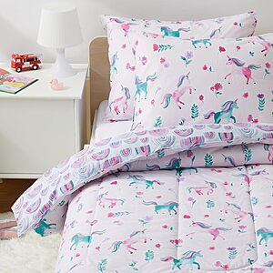 3-Piece Amazon Basics Kids' Cotton Shell Reversible Comforter Set w/ Sham (Full/Queen, Unicorns & Rainbows) $19.99 + Free Shipping w/ Prime