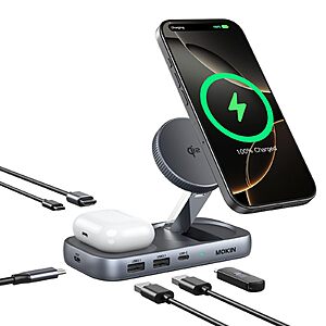 MOKiN USB C Hub with 15W Qi2 Wireless Charger, Laptop Docking Station to 4K HDMI, 100W PD, 10Gbps Ports, 15W+5W Wireless Charging Stand $16.49